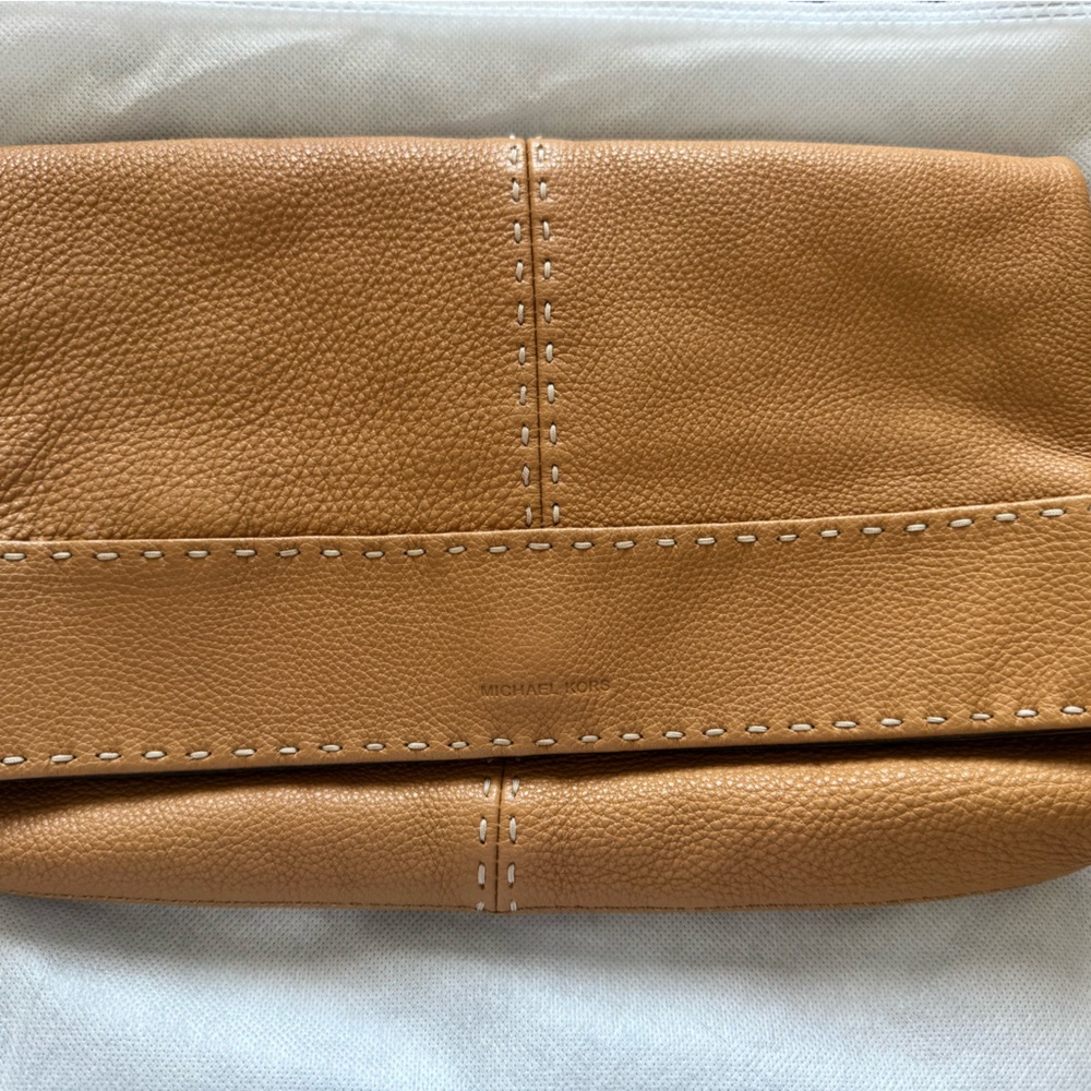 Michael Kors Tan Leather Foldover Clutch